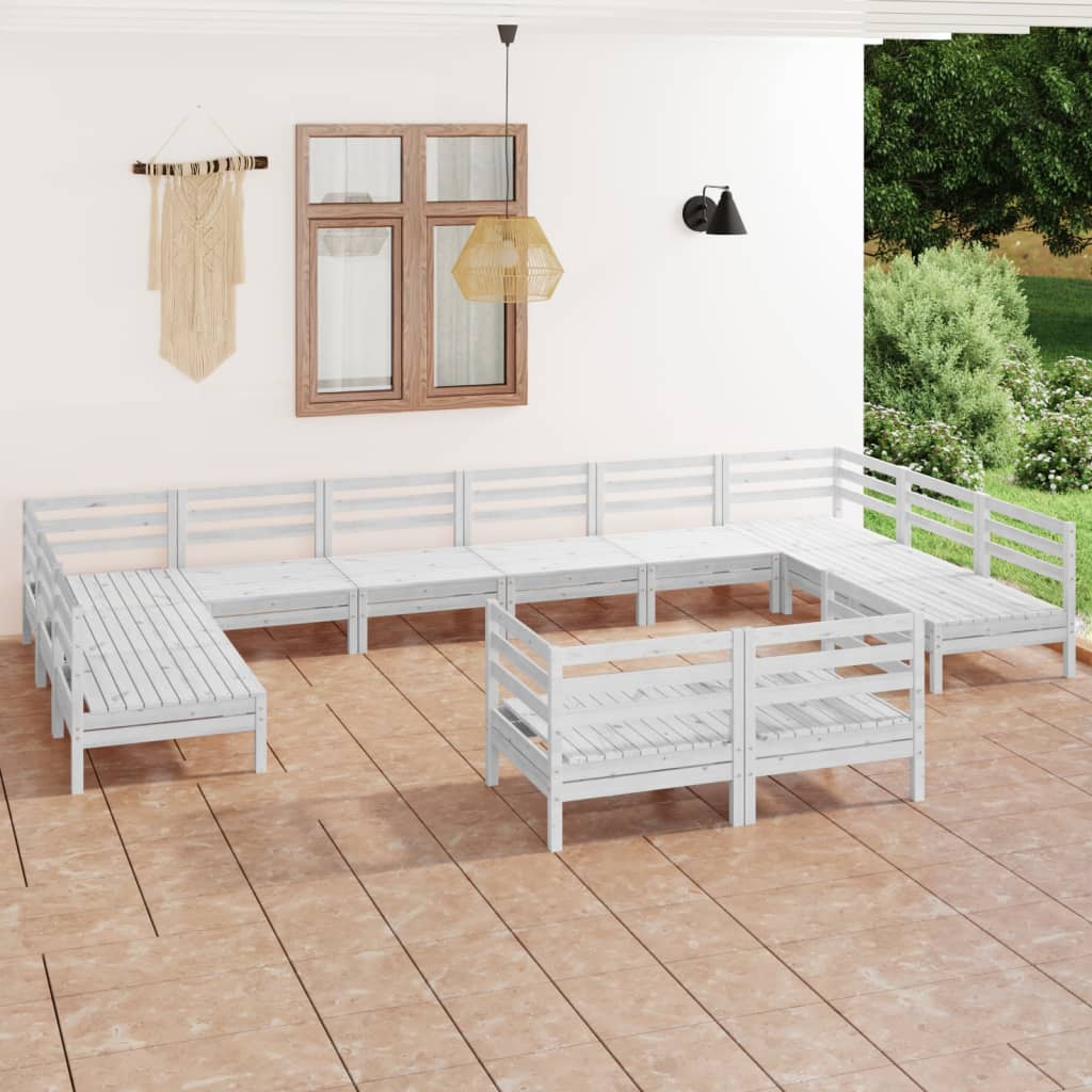 12-tlg. Garten-Lounge-Set Weiss Massivholz Kiefer